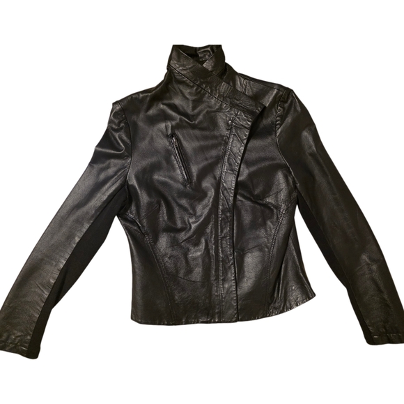 Arden B Luxe Leather Moto Style Asymmetrical Zipper Short Jacket Sz M EUC - Picture 9 of 9